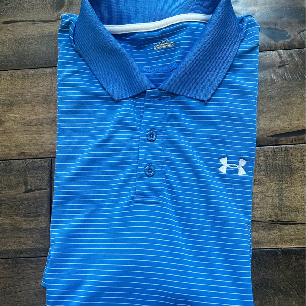 Under Armour Blue and White Striped Polo